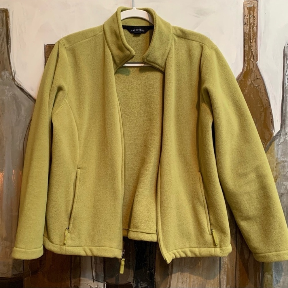 Lands End Fleece Jacket Long Sleeve Zip front Soft Comfortable Moss Green